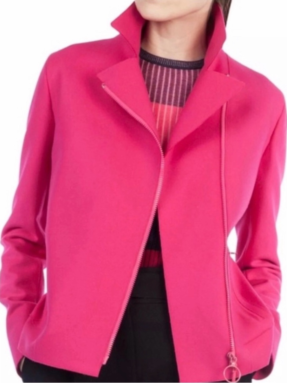 Akris Hot Pink Zip-Front Wool Bomber Jacket sz medium
